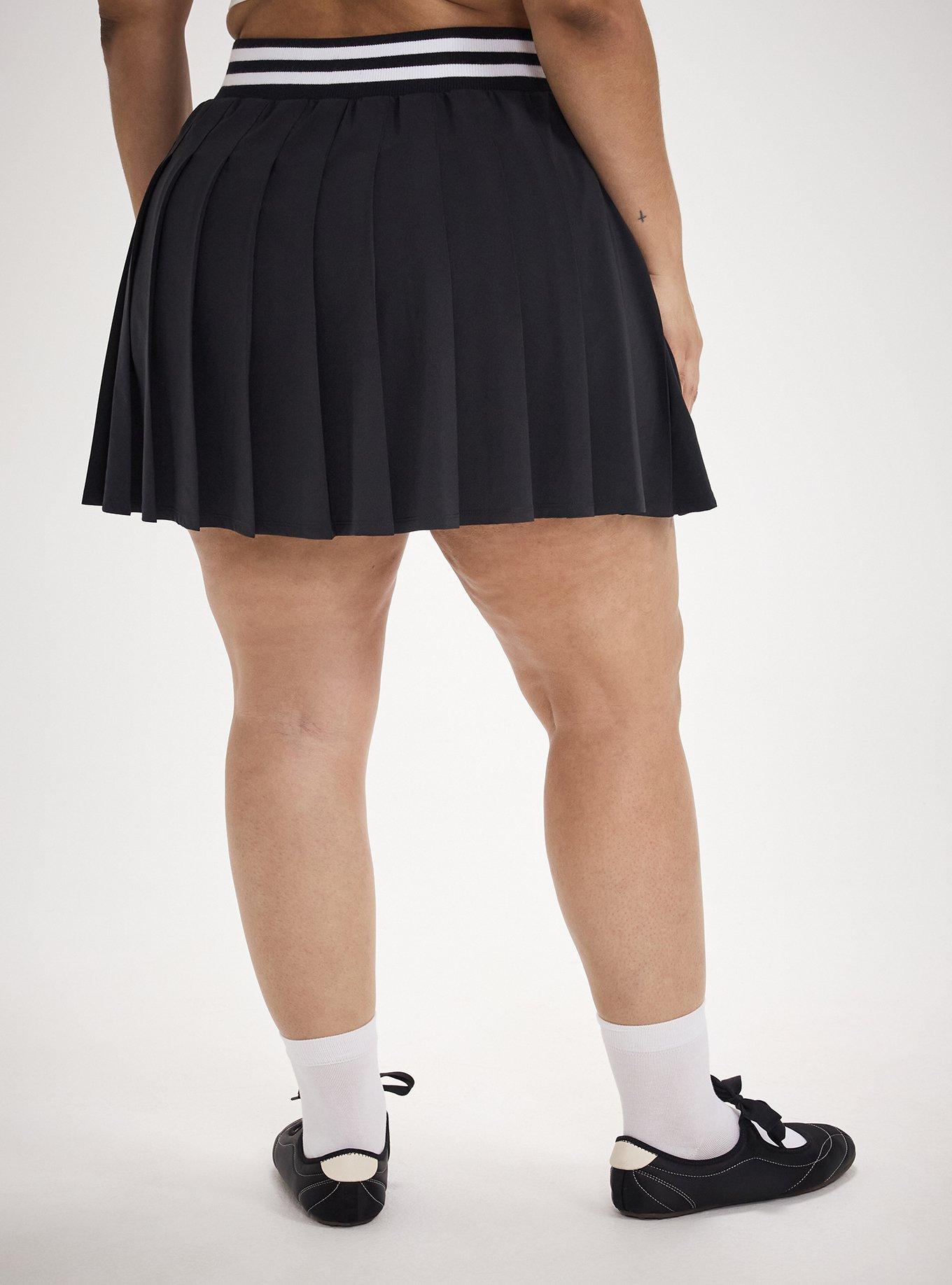 TRU Stretch Woven Pleated Active Skirt With Bike Short, DEEP BLACK, alternate