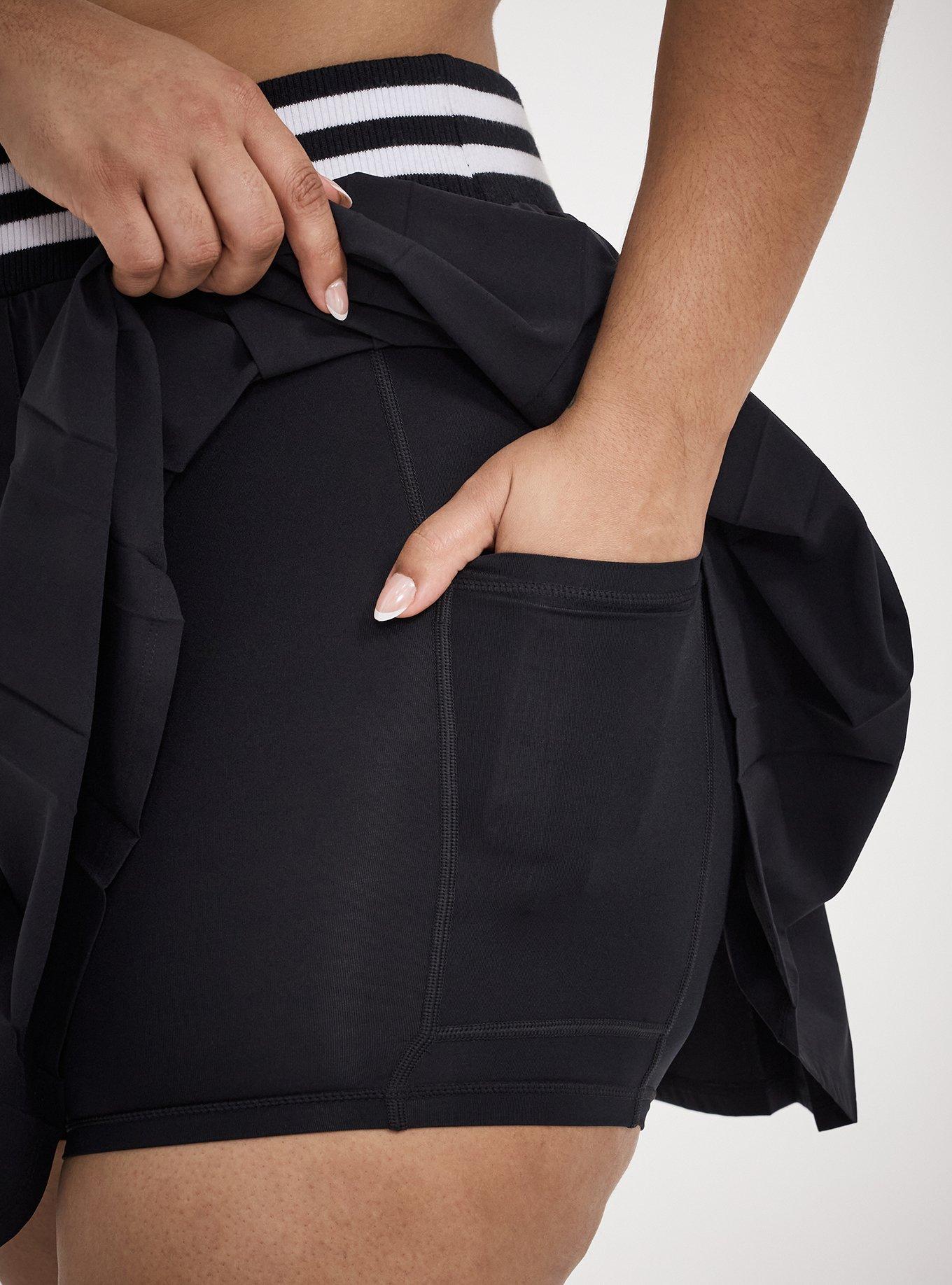 TRU Stretch Woven Pleated Active Skirt With Bike Short, DEEP BLACK, alternate