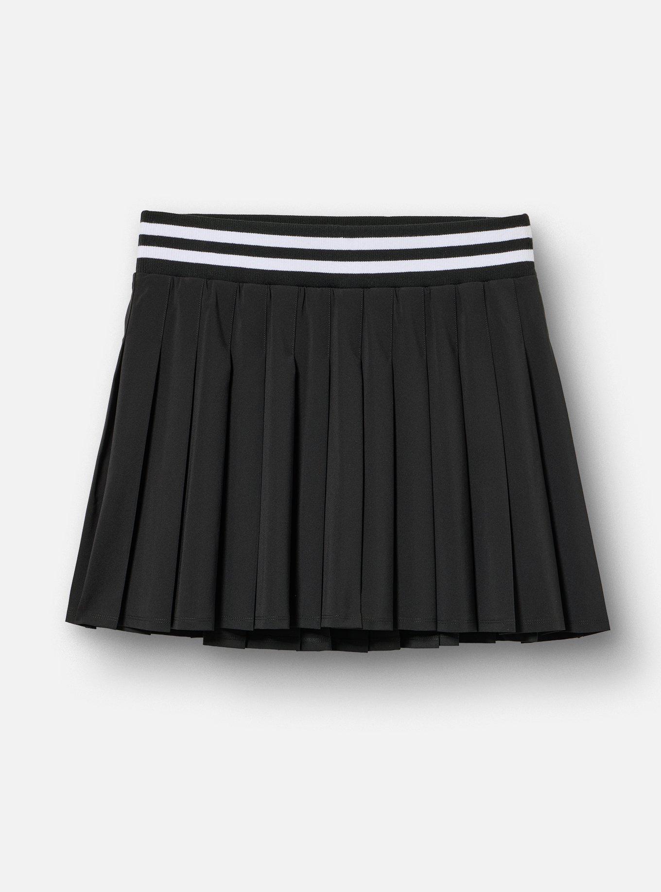 TRU Stretch Woven Pleated Active Skirt With Bike Short, DEEP BLACK, flat