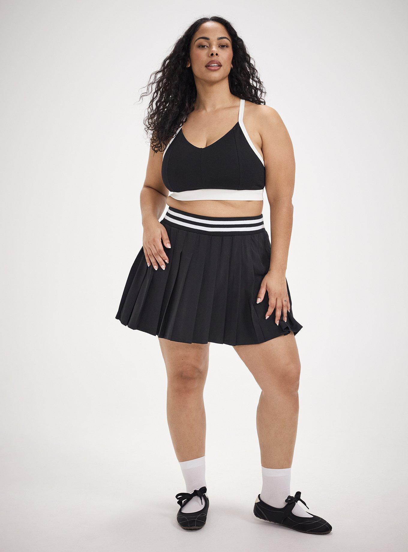 TRU Stretch Woven Pleated Active Skirt With Bike Short, DEEP BLACK, hi-res