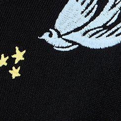 Retro Chic Embroidered Tie-Front Shrug, SWALLOWS AND STARS BLACK, swatch