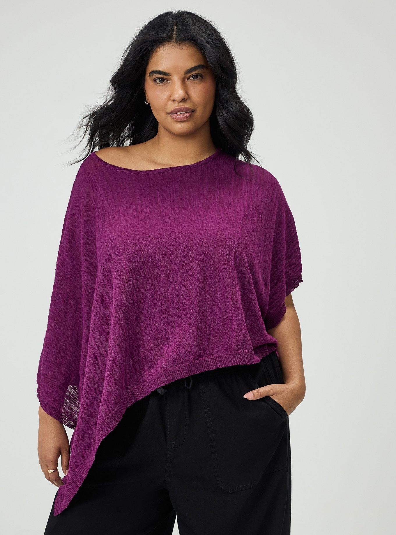 Slub Asymmetrical Sweater, PLUM CASPIA, hi-res