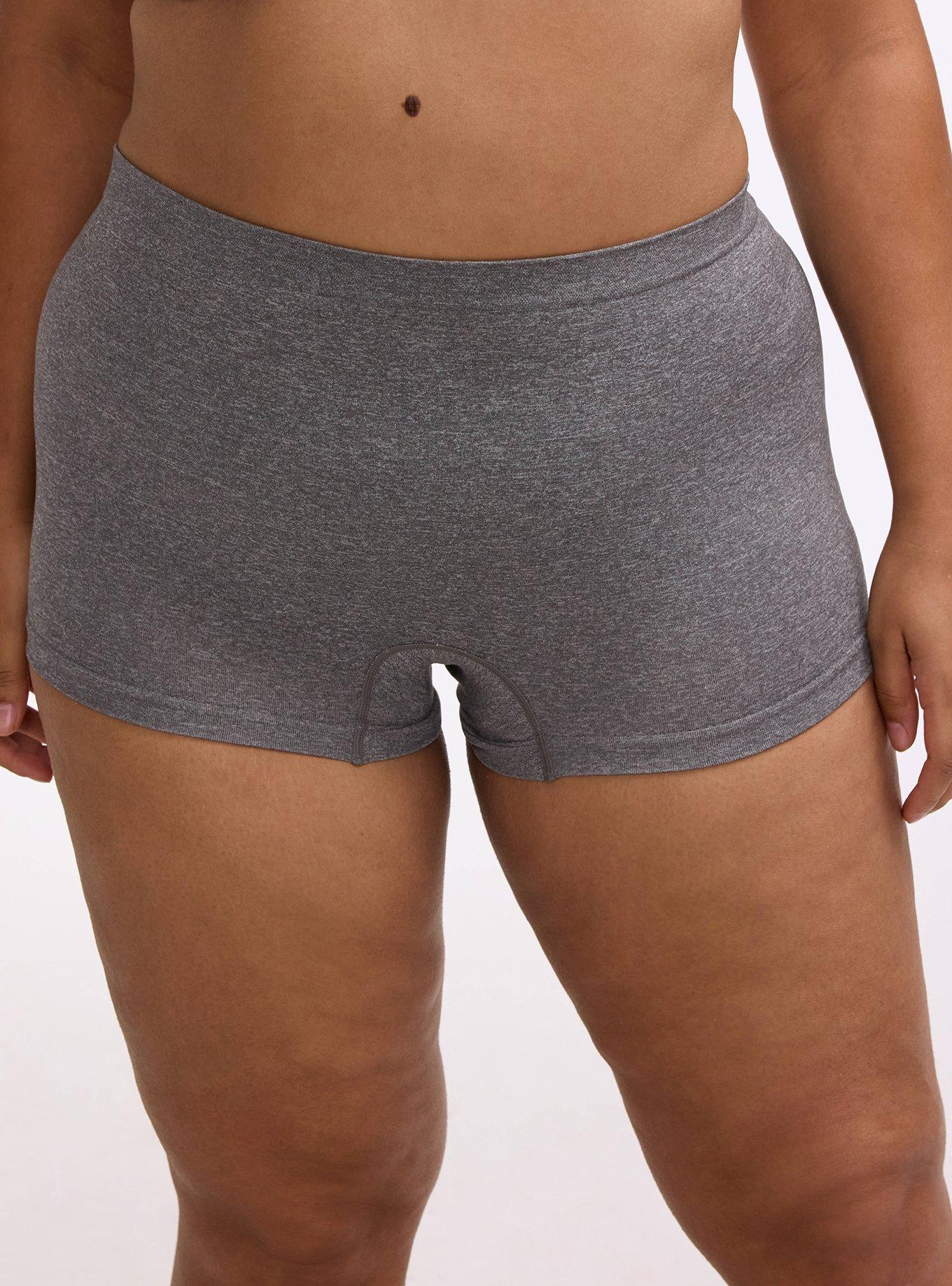 Plus Size Seamless Smooth Heather Mid-Rise Boyshort Panty, SEAMLESS HEATHER GREY, hi-res