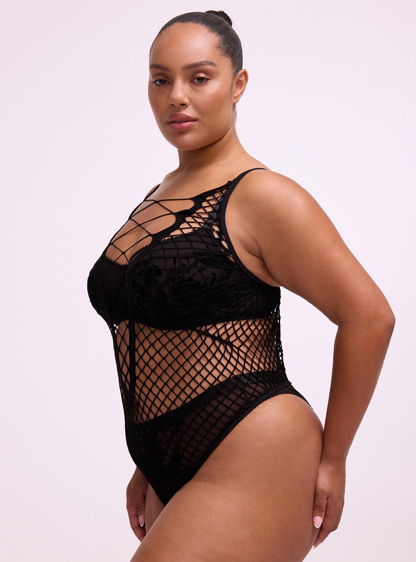 Nightfall Open Net G-String Bodysuit, RICH BLACK, alternate