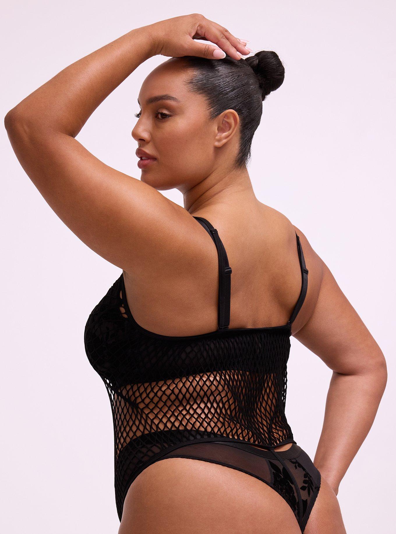 Nightfall Open Net G-String Bodysuit, RICH BLACK, alternate