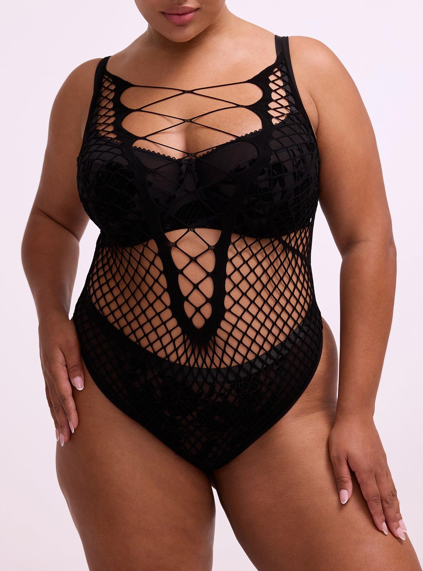 Nightfall Open Net G-String Bodysuit, RICH BLACK, alternate