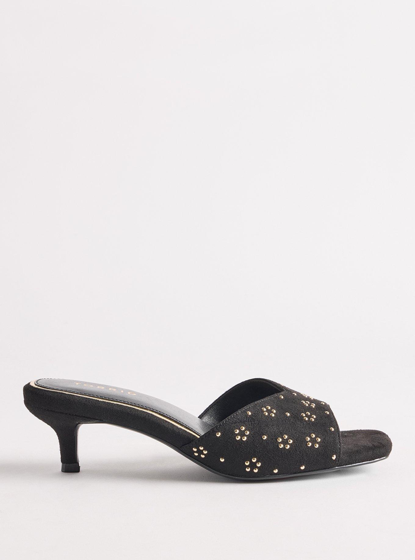 Floral Studded Kitten Heel Mule (WW), BLACK, alternate