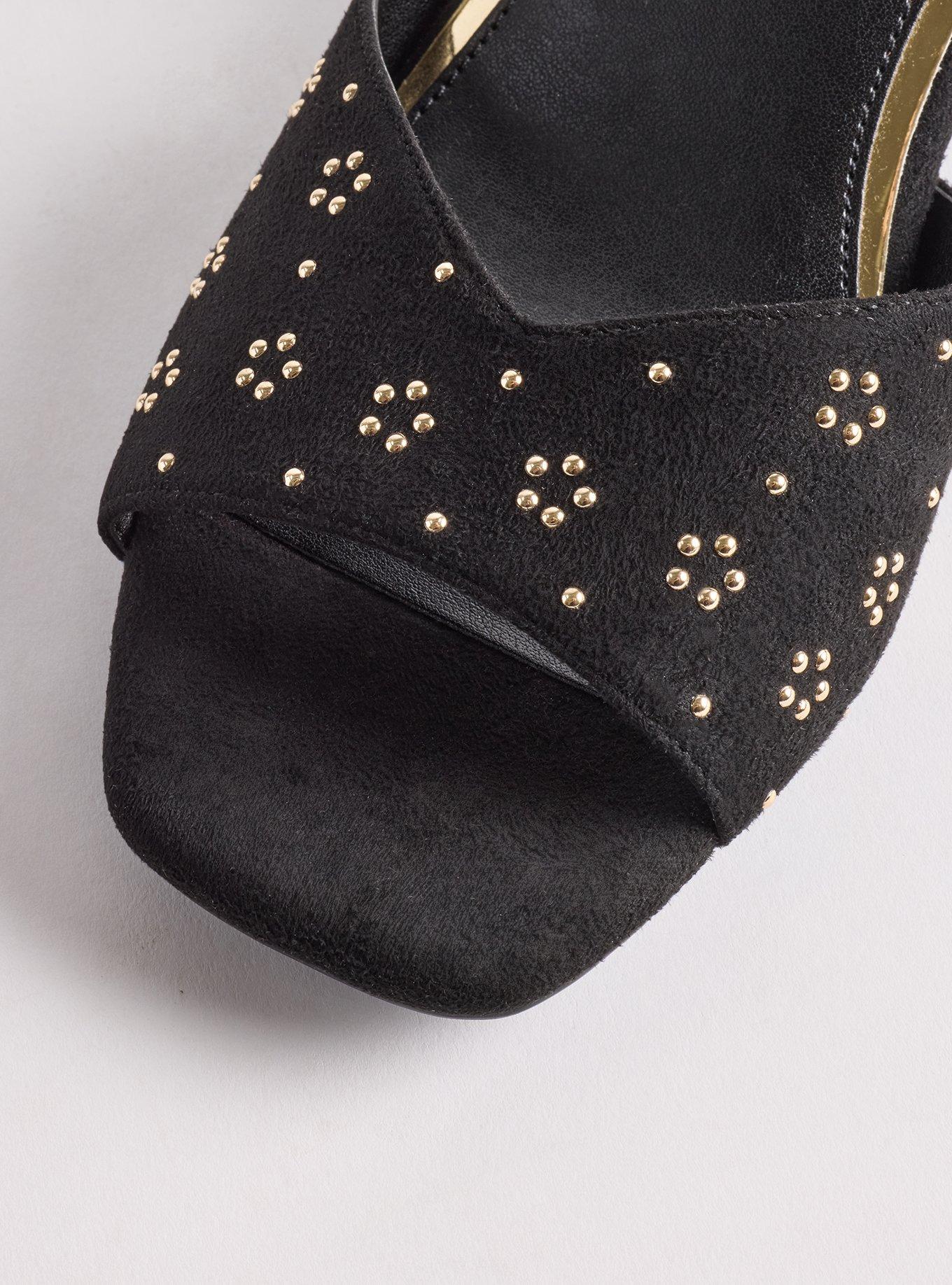 Floral Studded Kitten Heel Mule (WW), BLACK, alternate