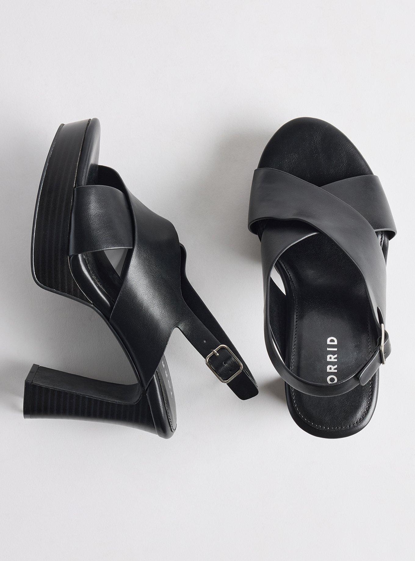 Plus Size Criss-Cross Faux Wood Heel (WW), BLACK, hi-res