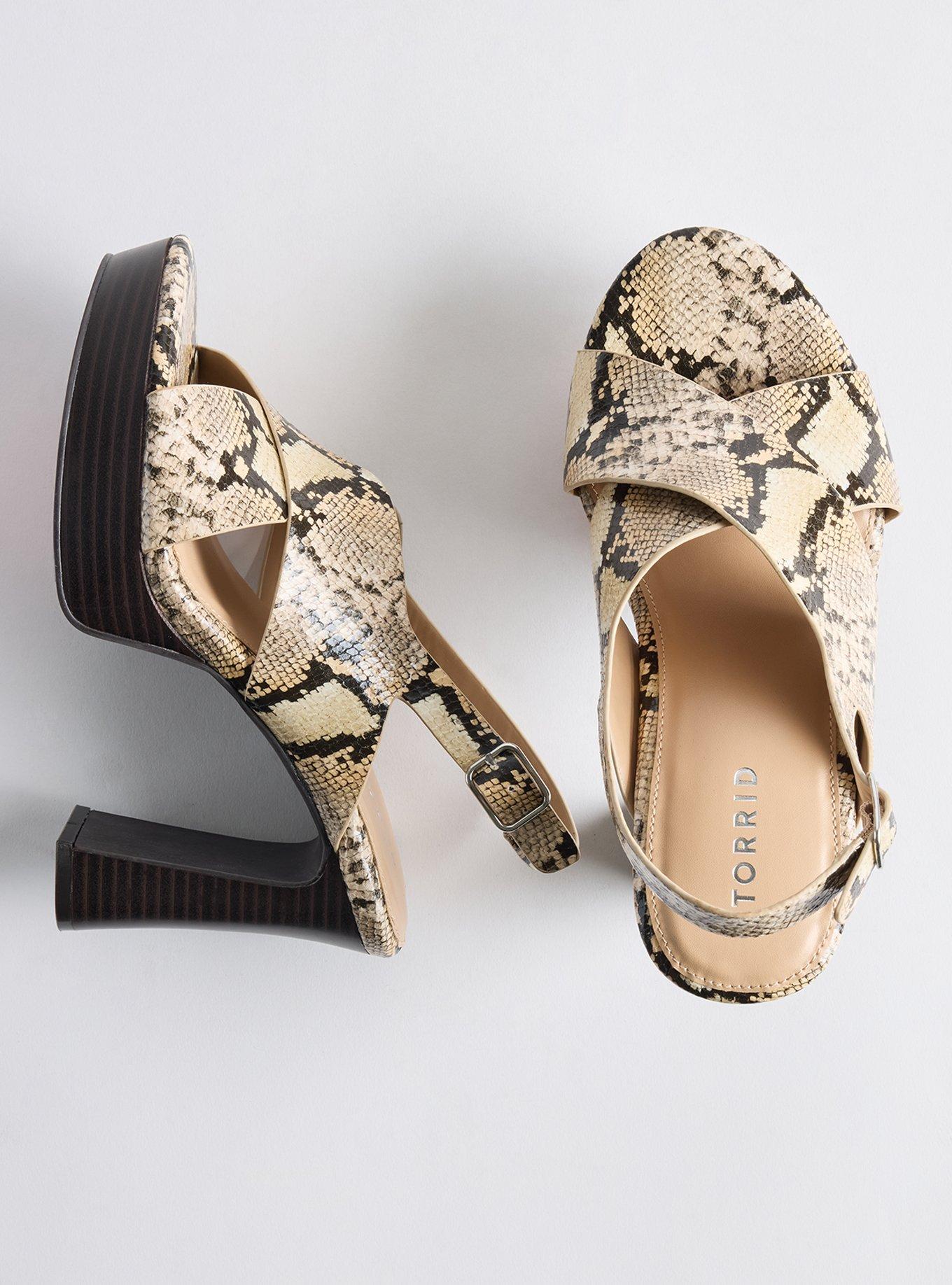 Plus Size Criss-Cross Faux Wood Heel (WW), SNAKE, hi-res