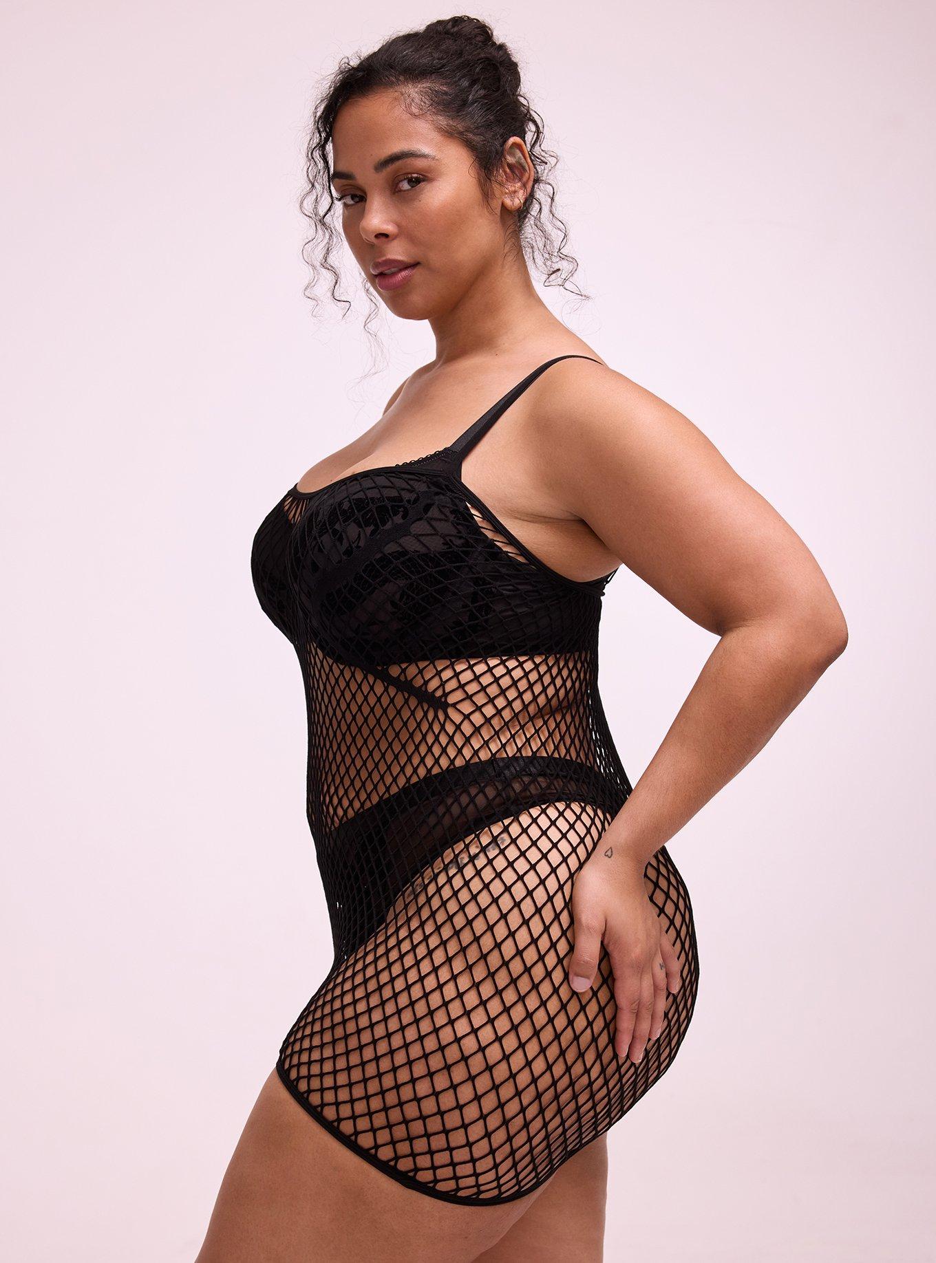Nightfall Open Net Wirefree Chemise, RICH BLACK, alternate