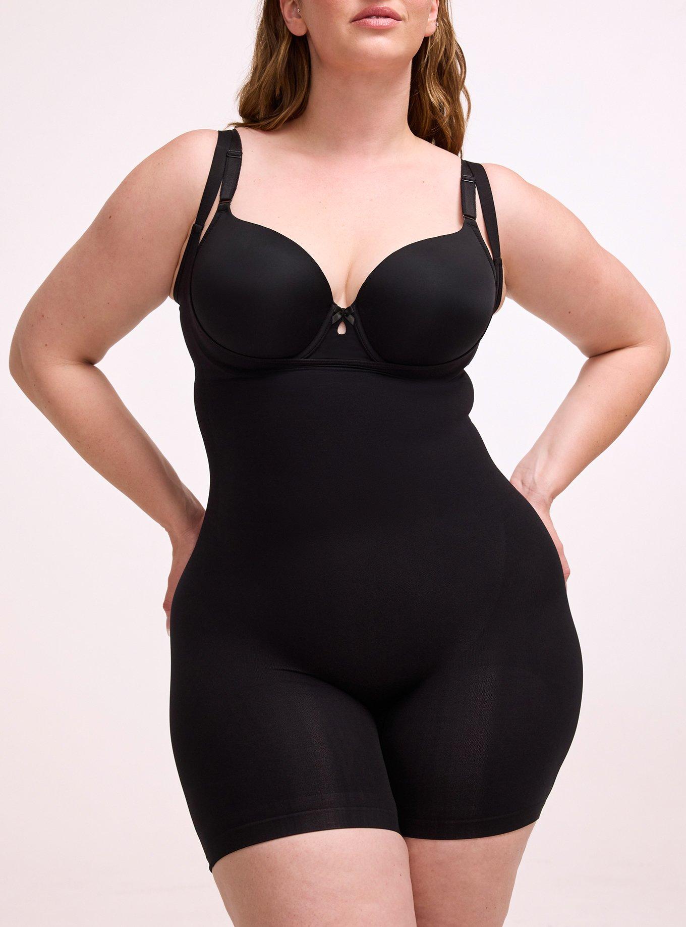 Level 2 Shaping Seamless Open Bust Mid-Thigh Bodysuit, RICH BLACK, alternate