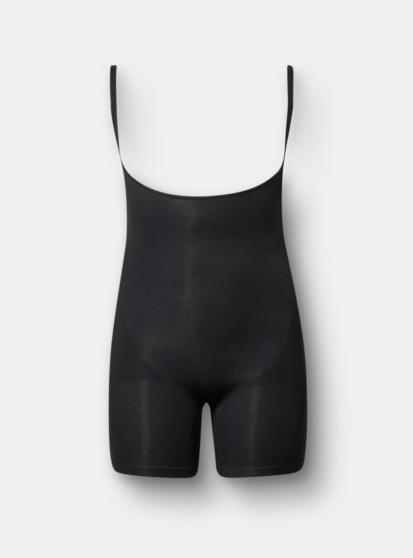 Level 2 Shaping Seamless Open Bust Mid-Thigh Bodysuit, RICH BLACK, flat