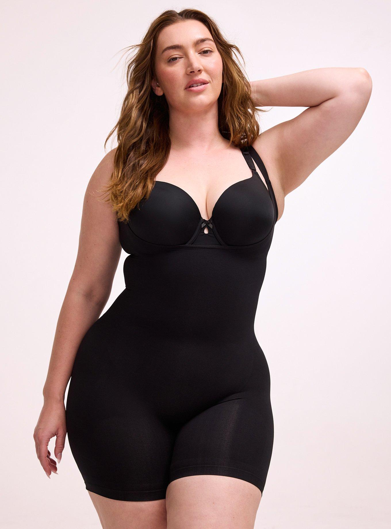 Level 2 Shaping Seamless Open Bust Mid-Thigh Bodysuit, RICH BLACK, hi-res