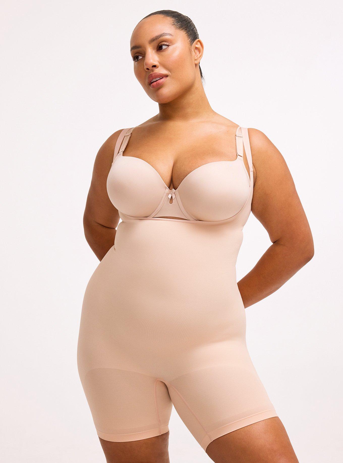 Level 2 Shaping Seamless Open Bust Mid-Thigh Bodysuit, ROSE DUST, hi-res