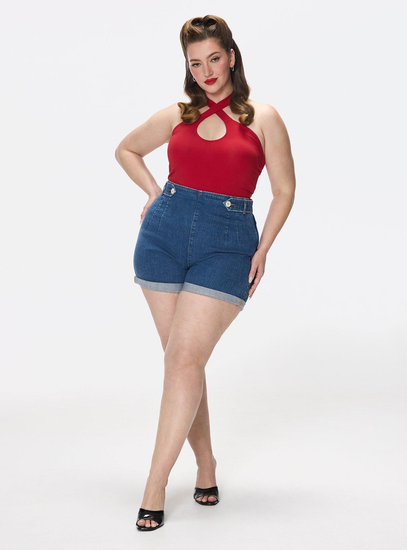 Retro Chic High Rise Denim Short, MEDIUM WASH, hi-res