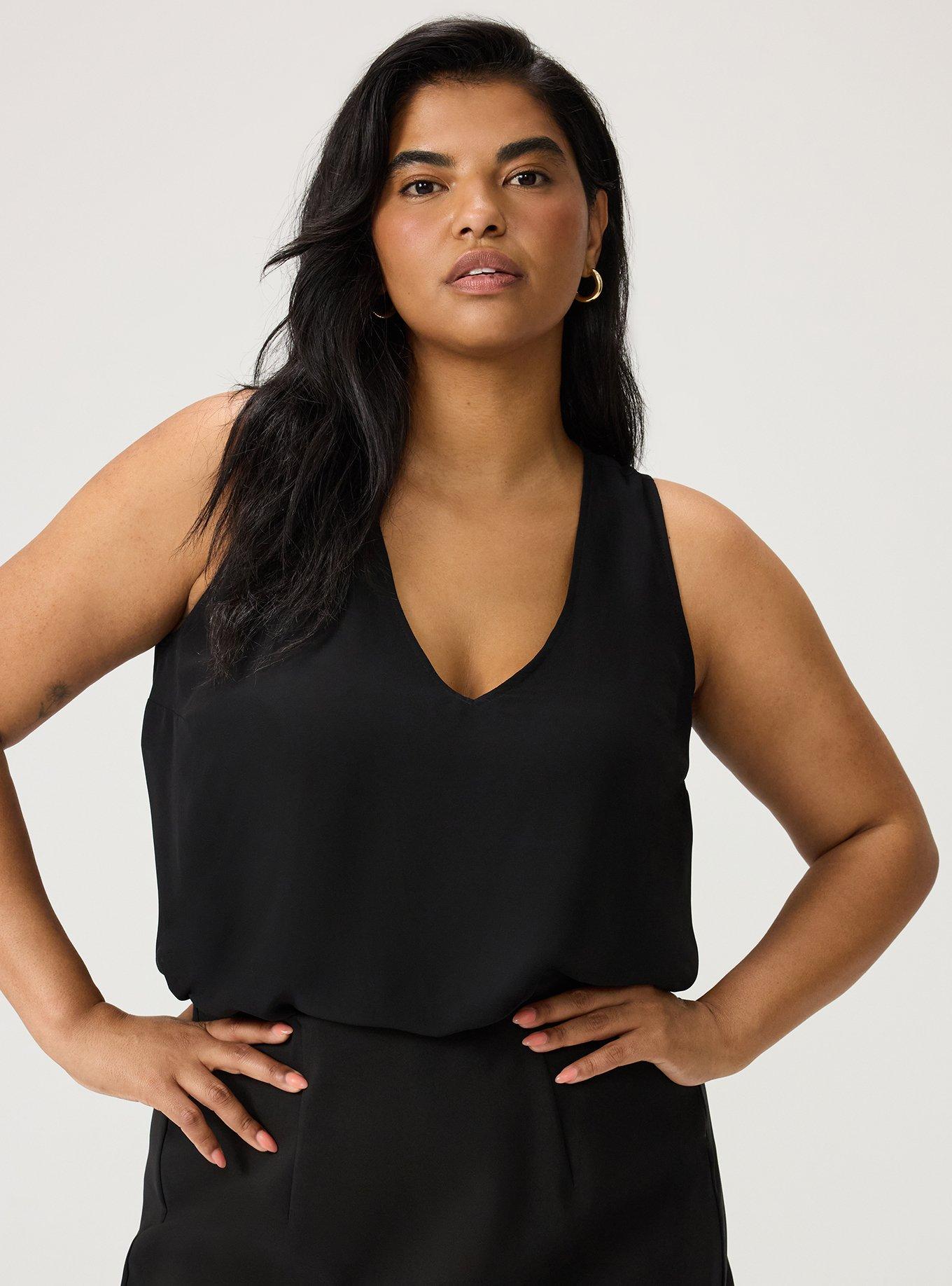 Chiffon Double Layer V-Neck Tank, DEEP BLACK, alternate