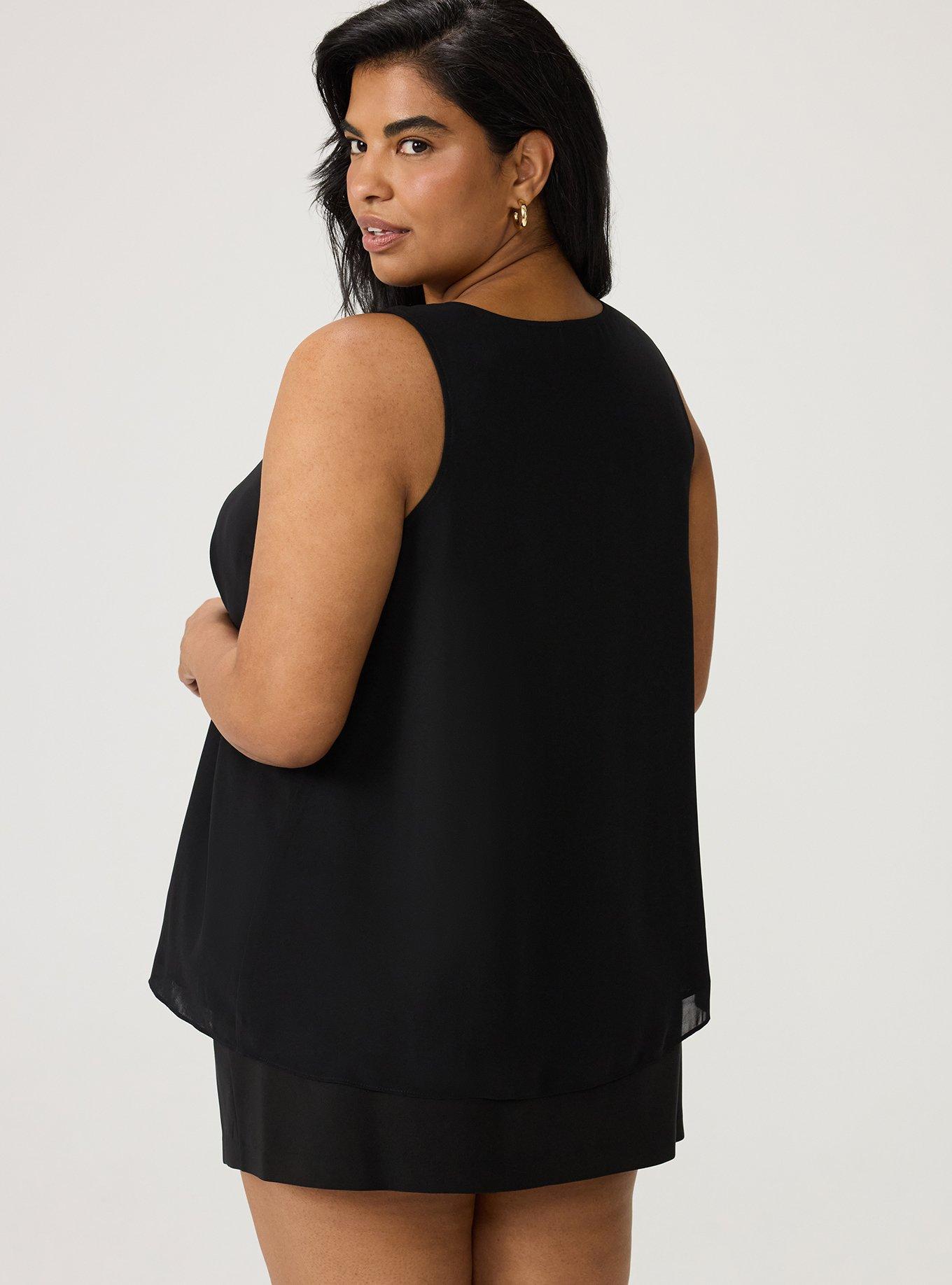 Chiffon Double Layer V-Neck Tank, DEEP BLACK, alternate