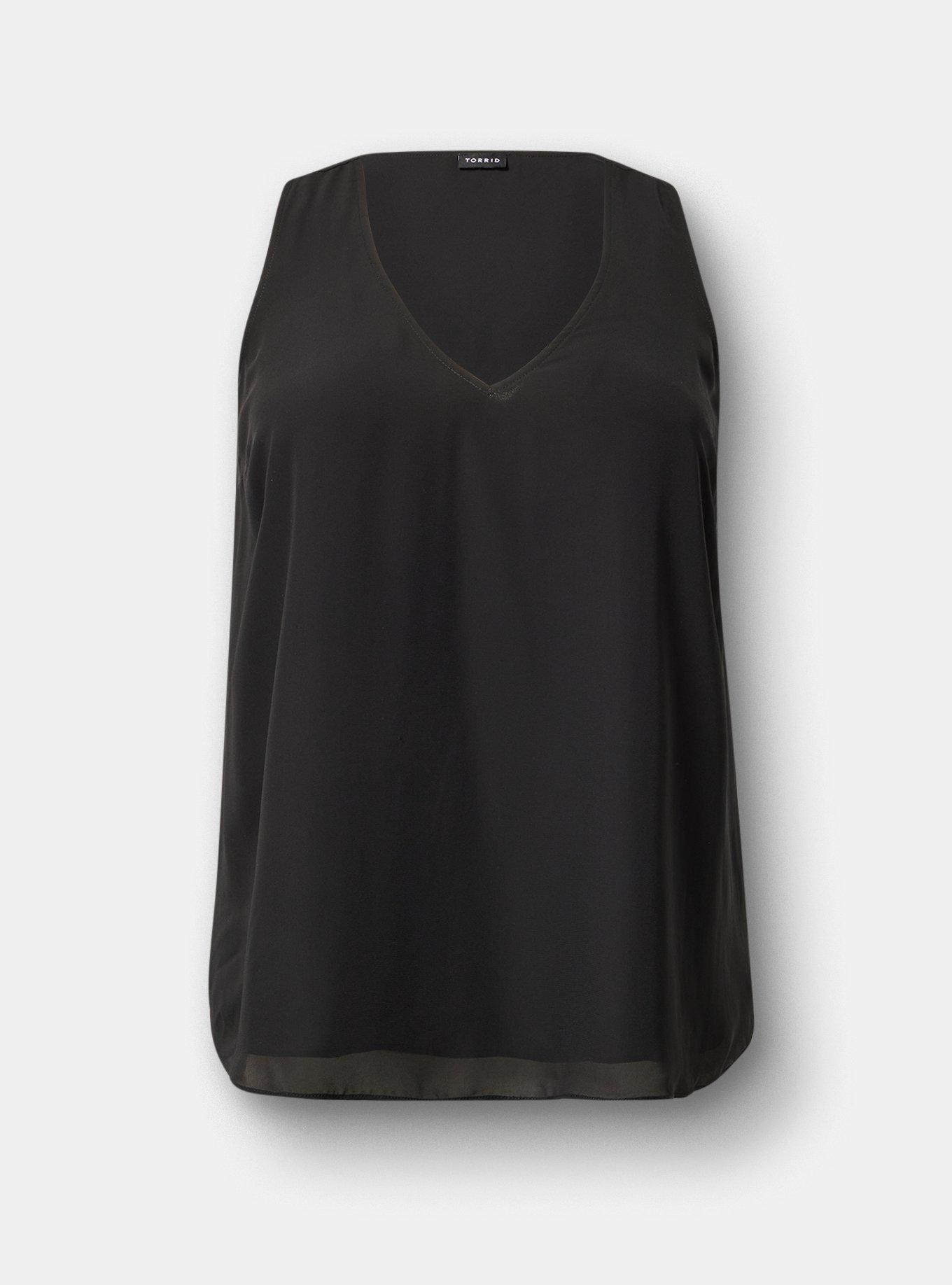 Chiffon Double Layer V-Neck Tank, DEEP BLACK, flat