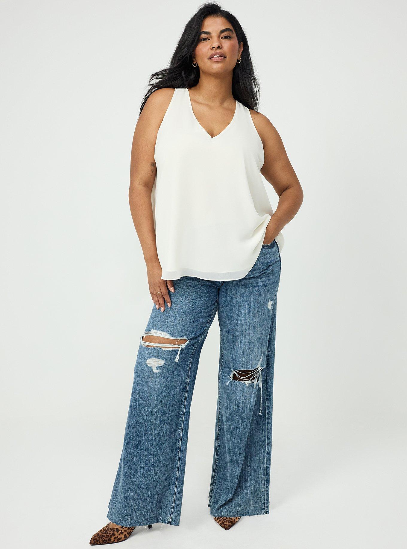 Chiffon Double Layer V-Neck Tank, WHISPER WHITE, alternate
