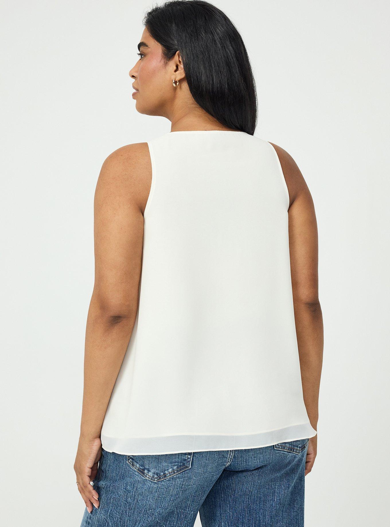 Chiffon Double Layer V-Neck Tank, WHISPER WHITE, alternate