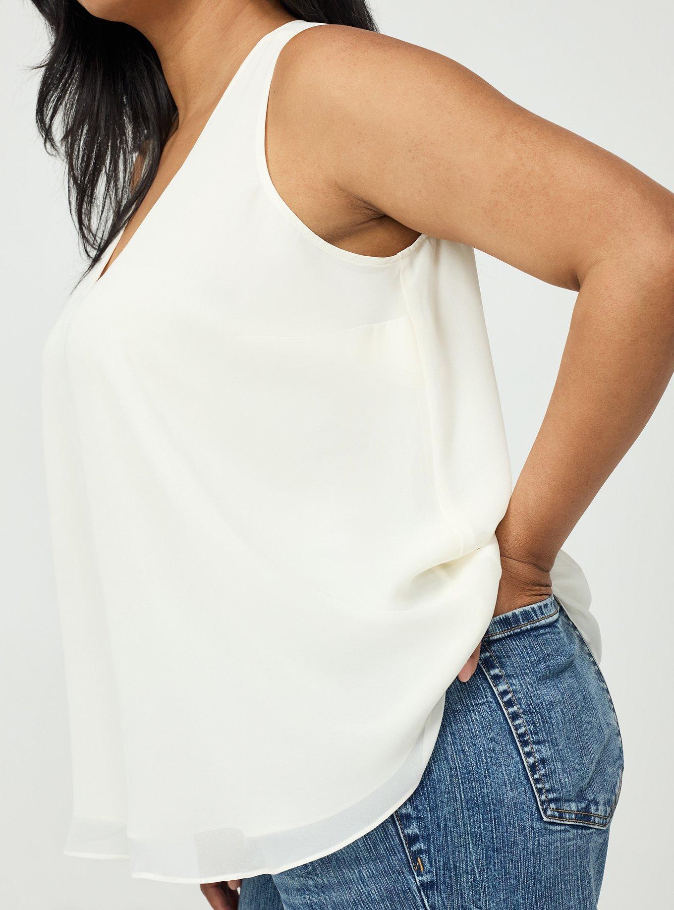 Chiffon Double Layer V-Neck Tank, WHISPER WHITE, alternate