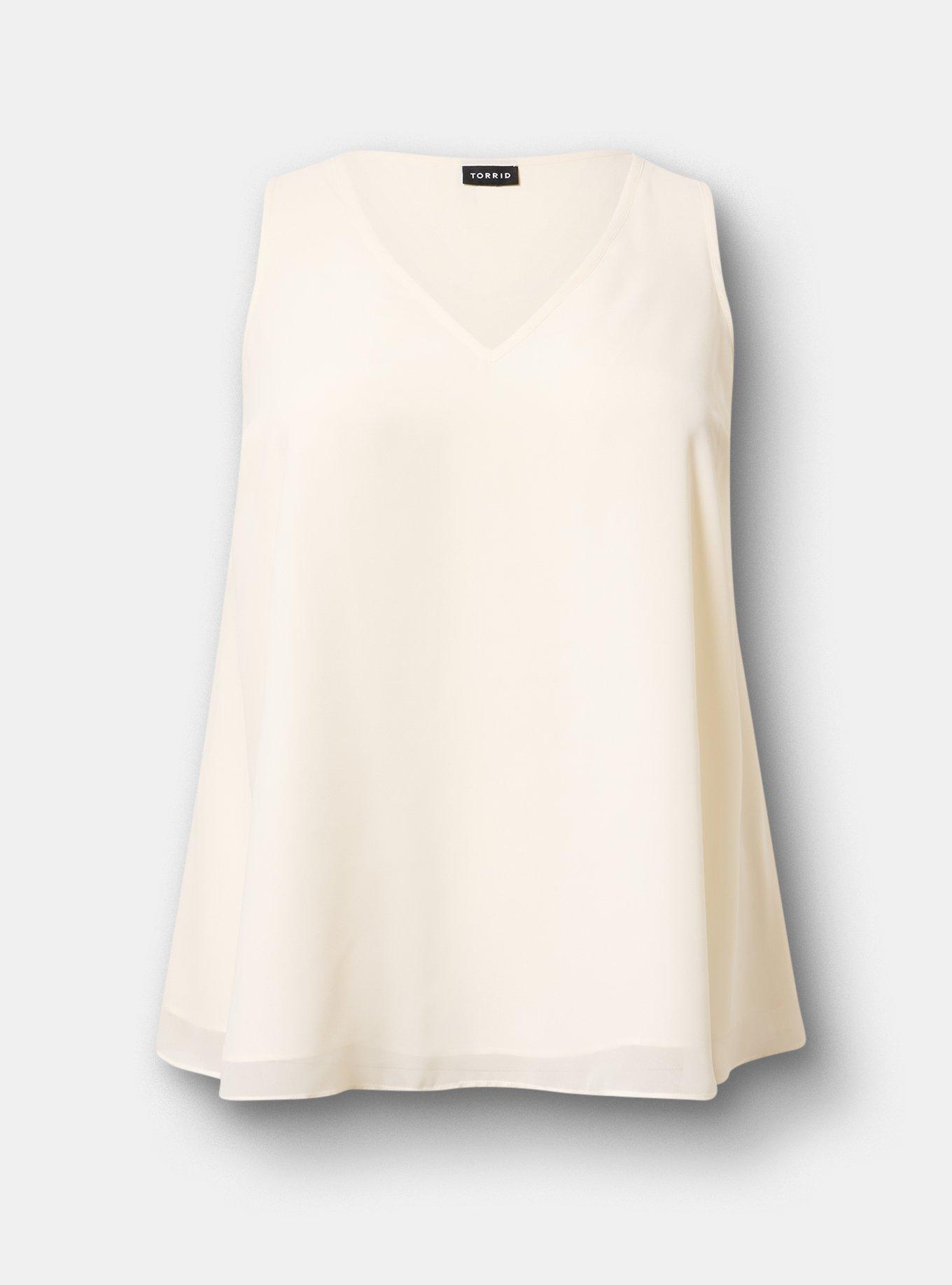 Chiffon Double Layer V-Neck Tank, WHISPER WHITE, flat