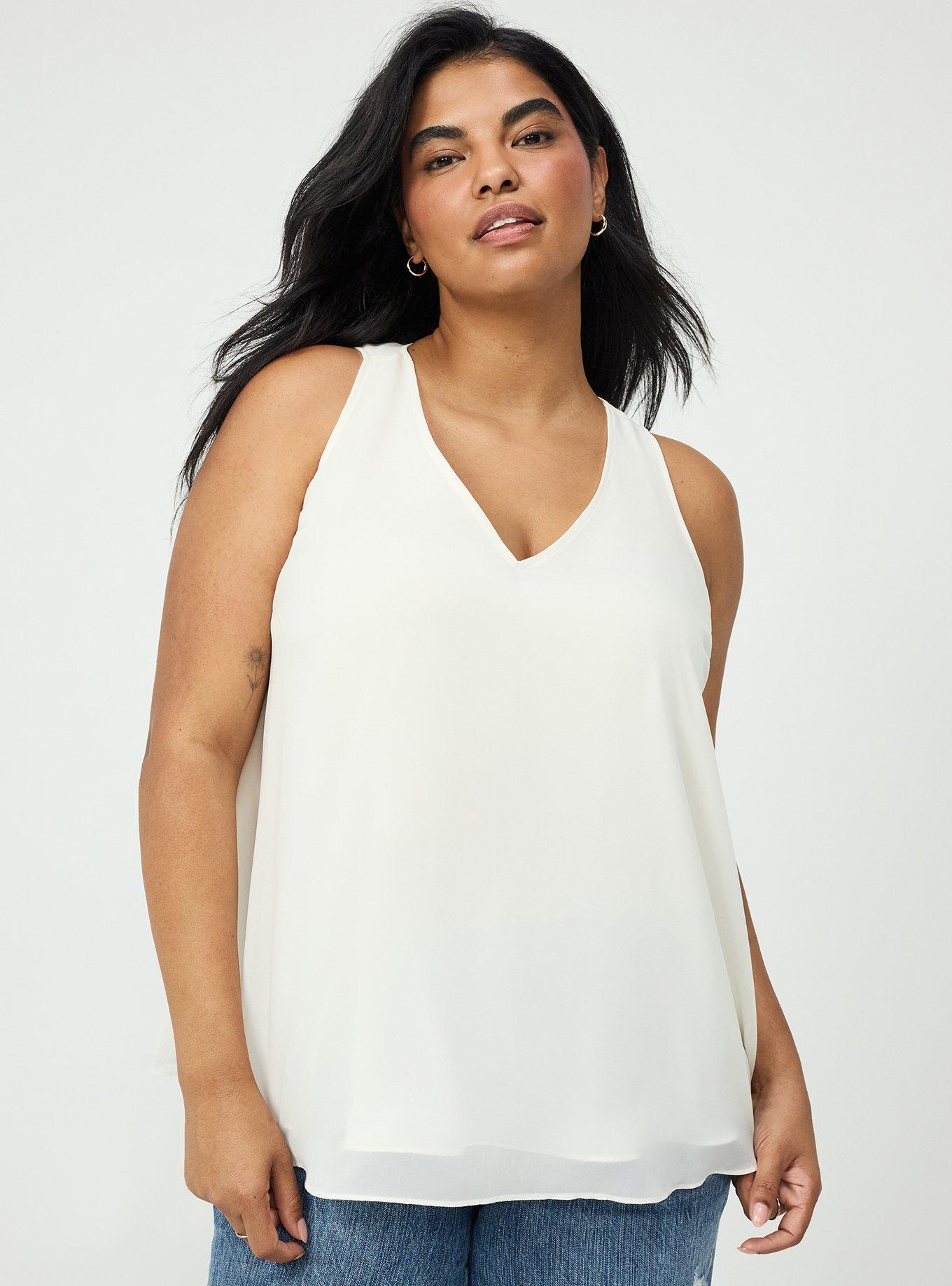 Chiffon Double Layer V-Neck Tank, WHISPER WHITE, hi-res