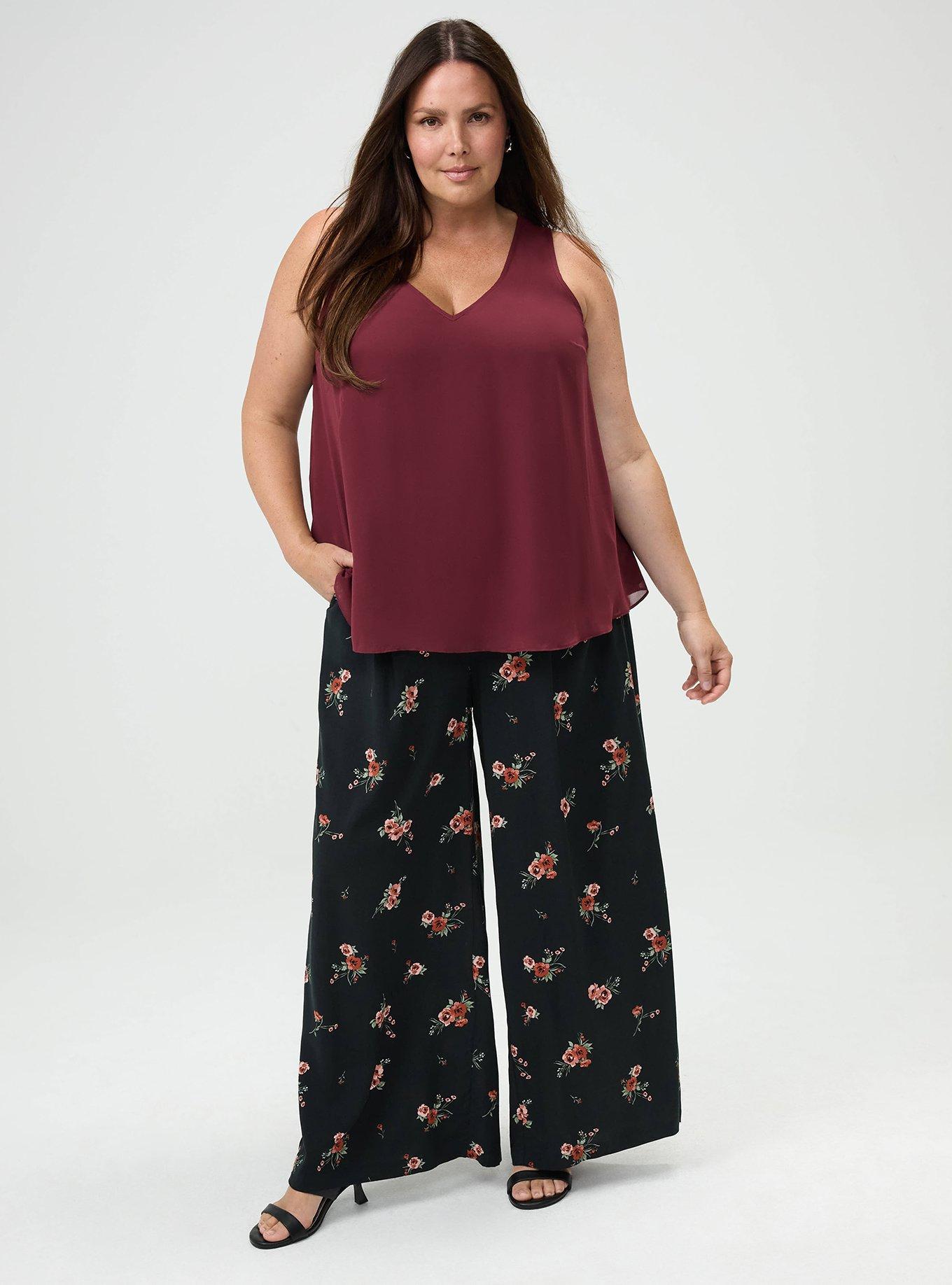 Chiffon Double Layer V-Neck Tank, MAROON BANNER, alternate