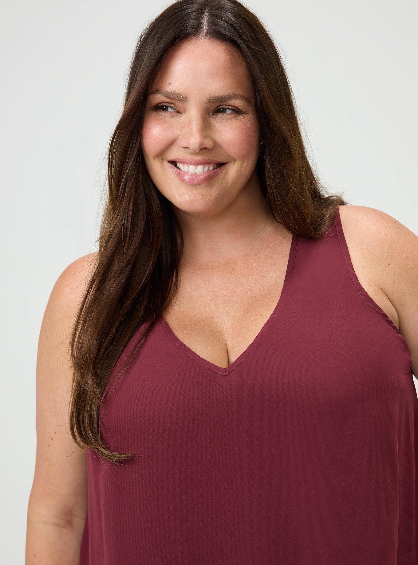 Chiffon Double Layer V-Neck Tank, MAROON BANNER, alternate