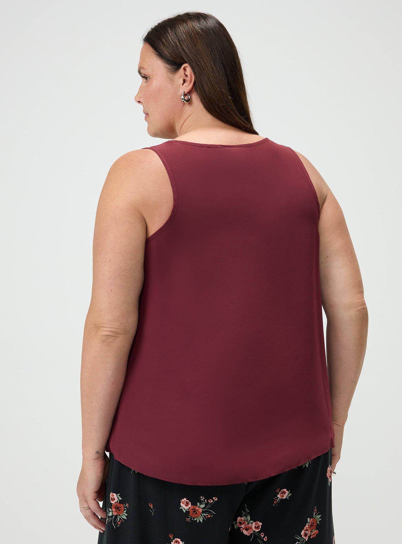 Chiffon Double Layer V-Neck Tank, MAROON BANNER, alternate