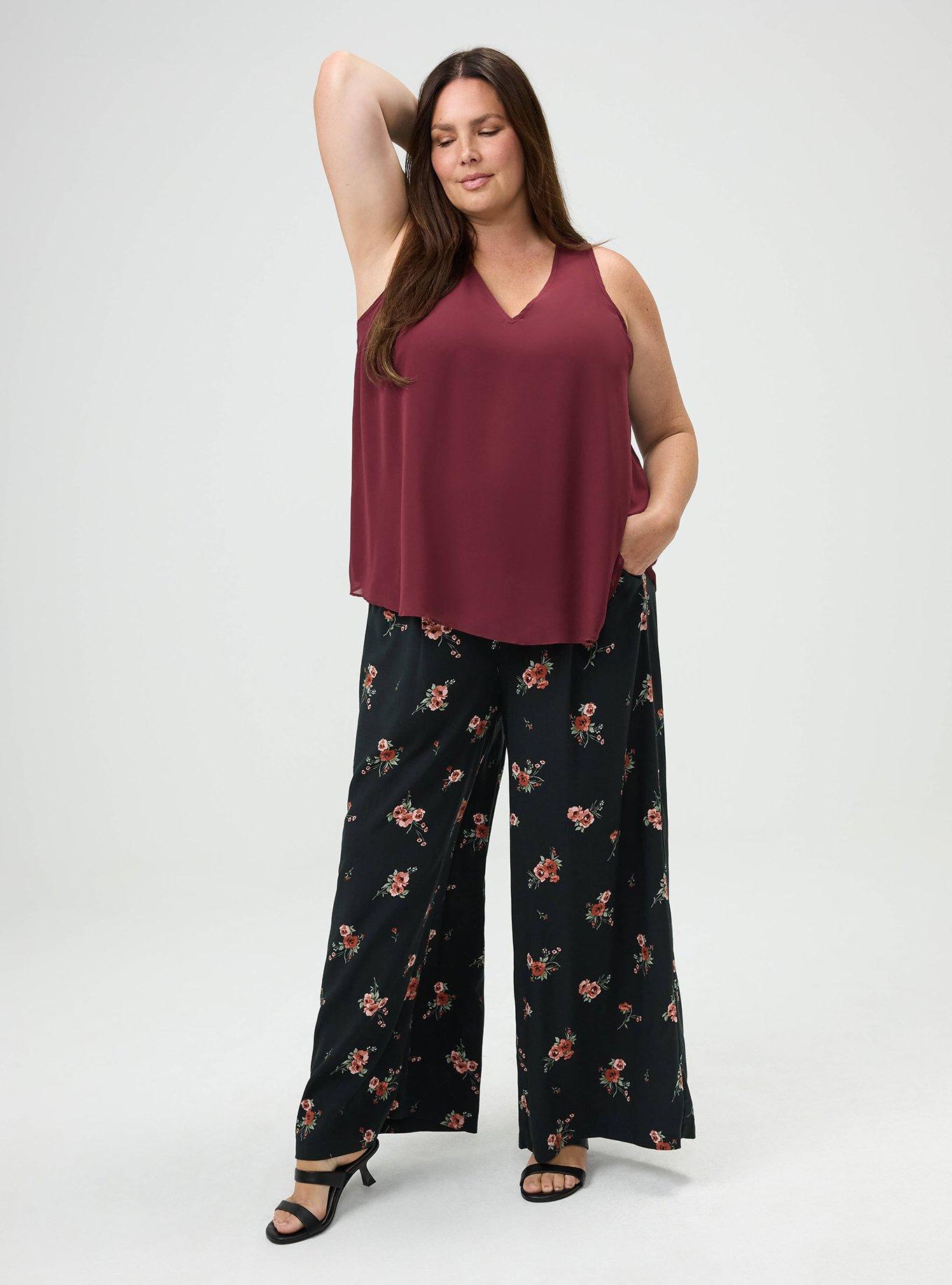 Chiffon Double Layer V-Neck Tank, MAROON BANNER, alternate