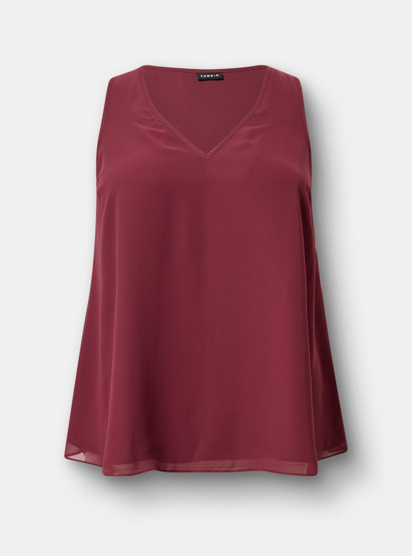 Chiffon Double Layer V-Neck Tank, MAROON BANNER, flat