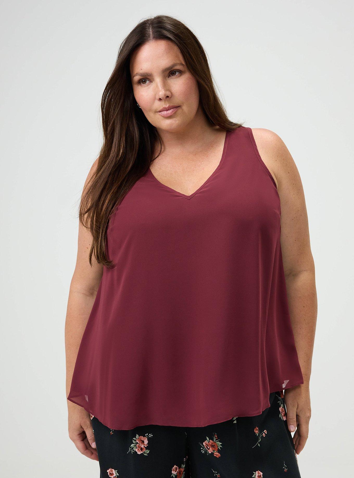 Chiffon Double Layer V-Neck Tank, MAROON BANNER, hi-res