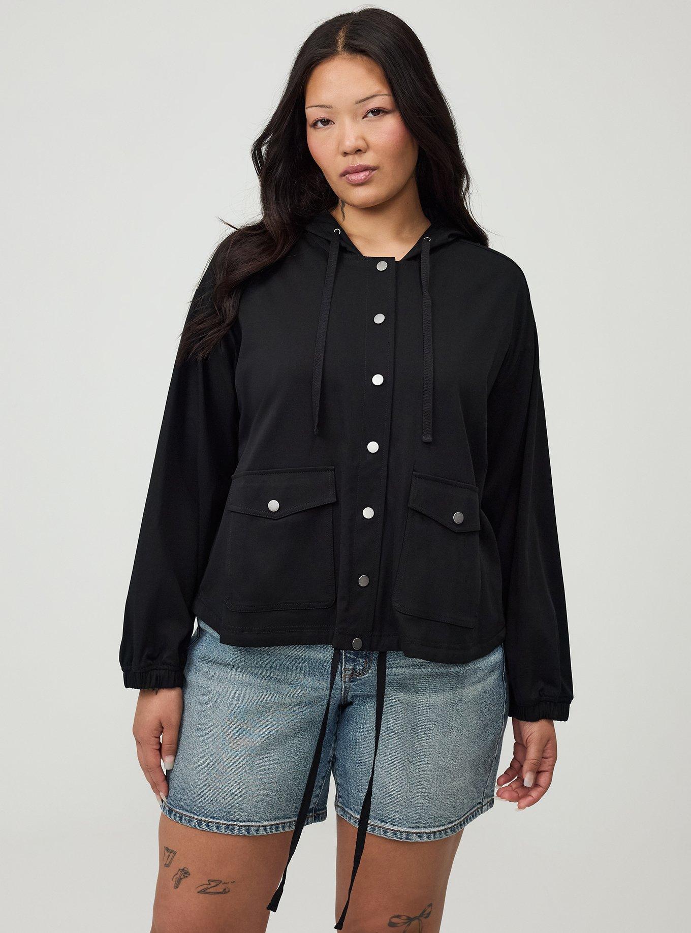 Stretch Challis Hooded Jacket, DEEP BLACK, alternate