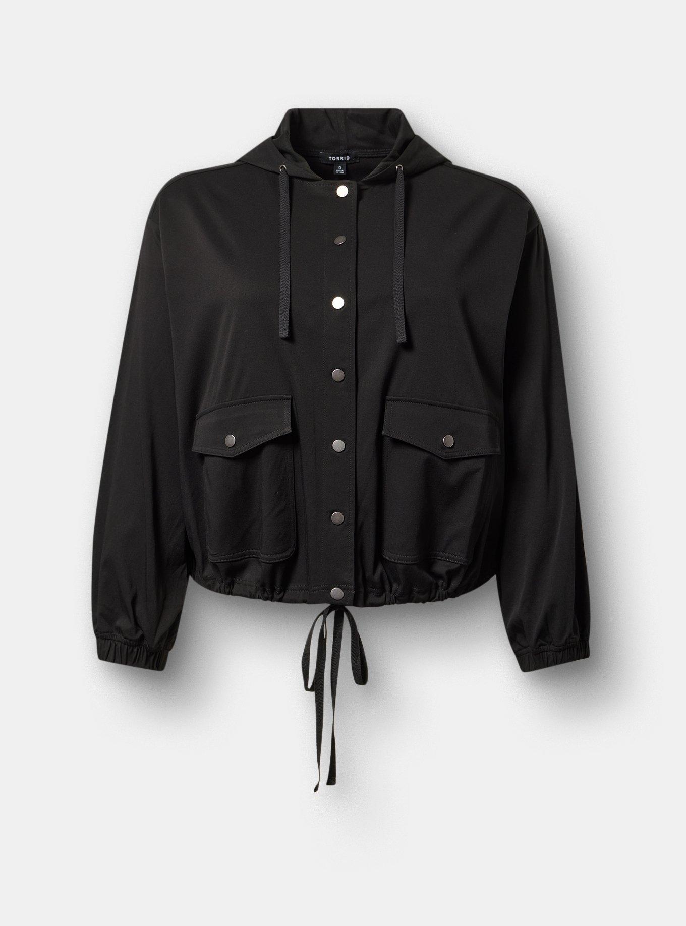 Stretch Challis Hooded Jacket, DEEP BLACK, flat