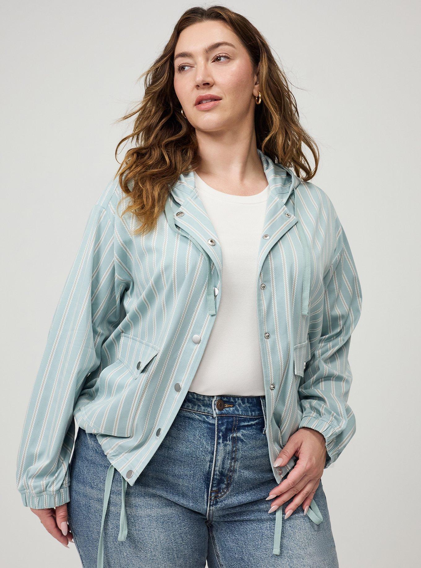 Stretch Challis Hooded Jacket, ANYONE STRIPE MINT, alternate