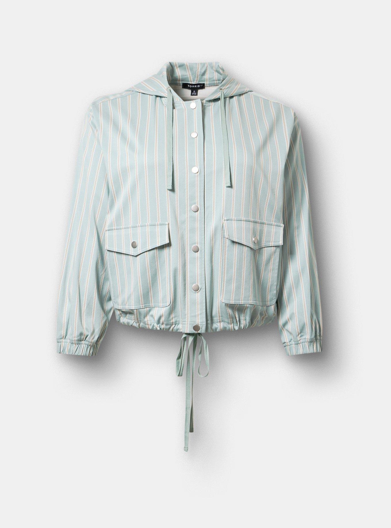 Stretch Challis Hooded Jacket, ANYONE STRIPE MINT, flat