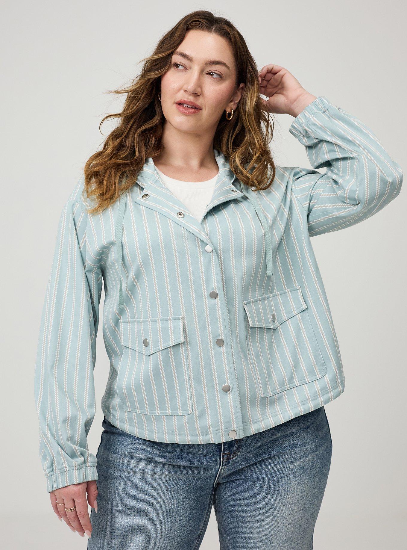 Stretch Challis Hooded Jacket, ANYONE STRIPE MINT, hi-res