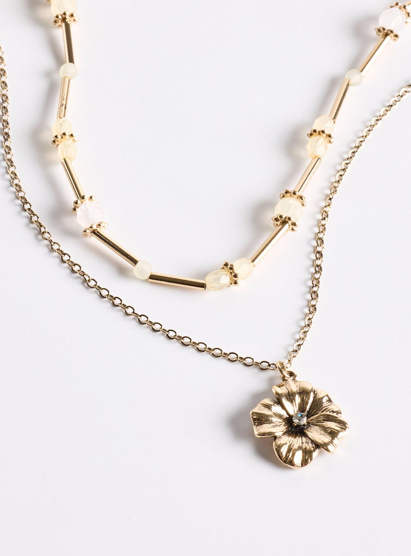 Hibiscus Beaded Layered Necklace, , alternate