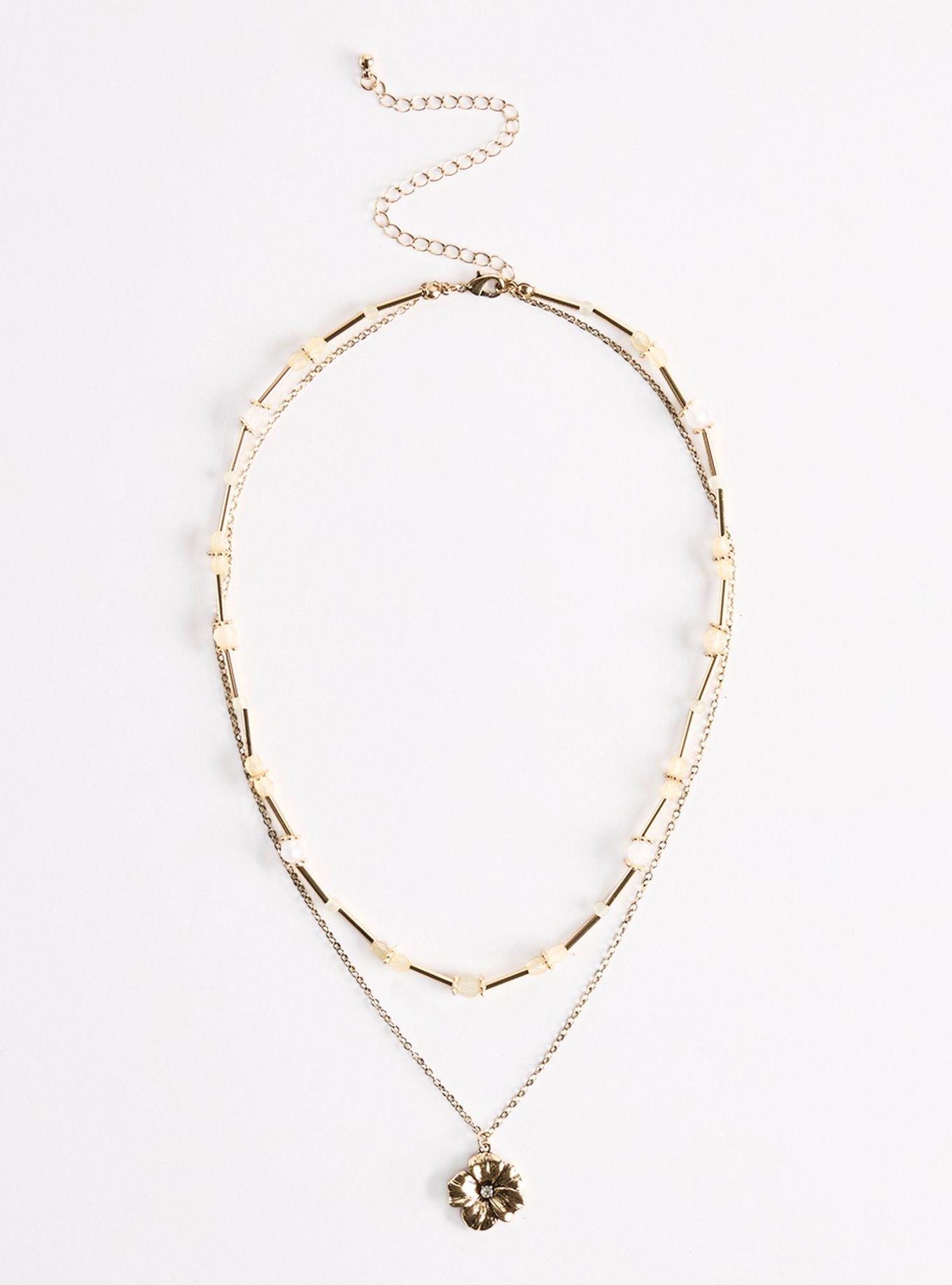 Hibiscus Beaded Layered Necklace, , hi-res