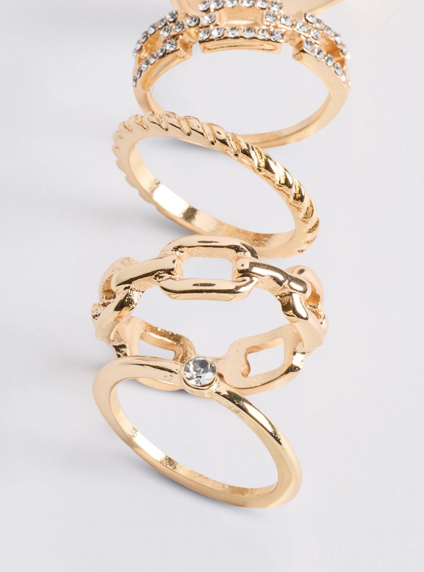 Plus Size Rhinestone Stack Ring Set, GOLD, alternate