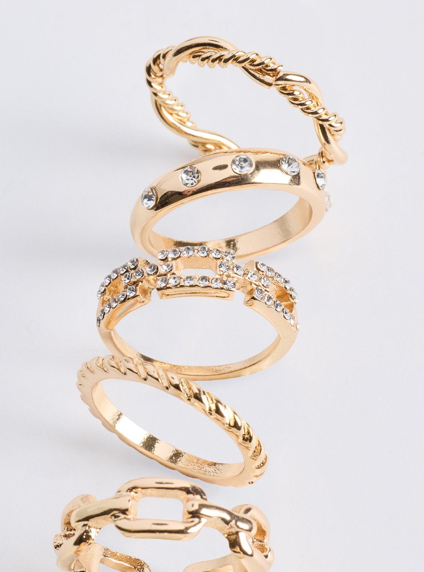 Plus Size Rhinestone Stack Ring Set, GOLD, alternate