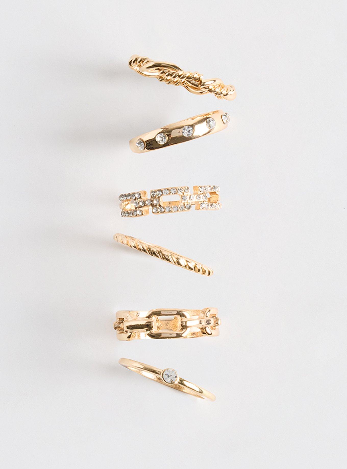 Plus Size Rhinestone Stack Ring Set, GOLD, hi-res