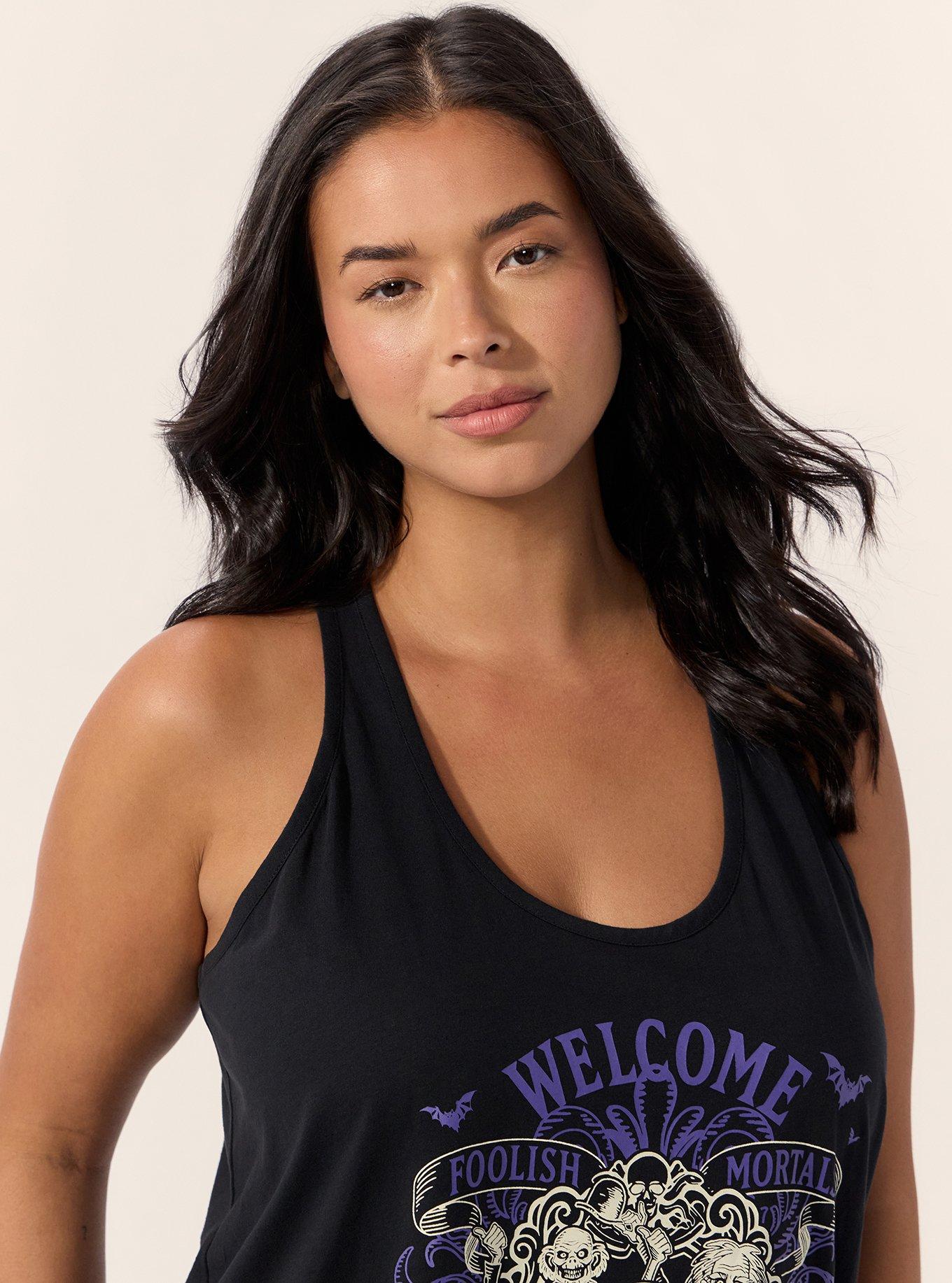Plus Size Disney Haunted Mansion Sleep Tank, WELCOME FOOLISH MORTALS BLACK, alternate