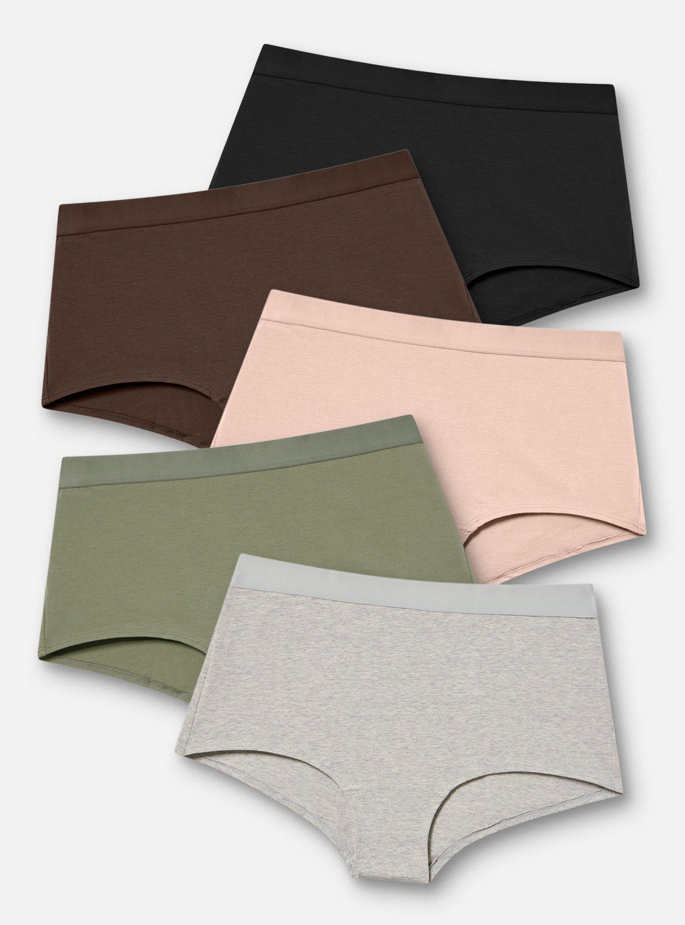 Plus Size 5-Pack Mid-Rise Cotton Boyshort Panty, MULTI, hi-res