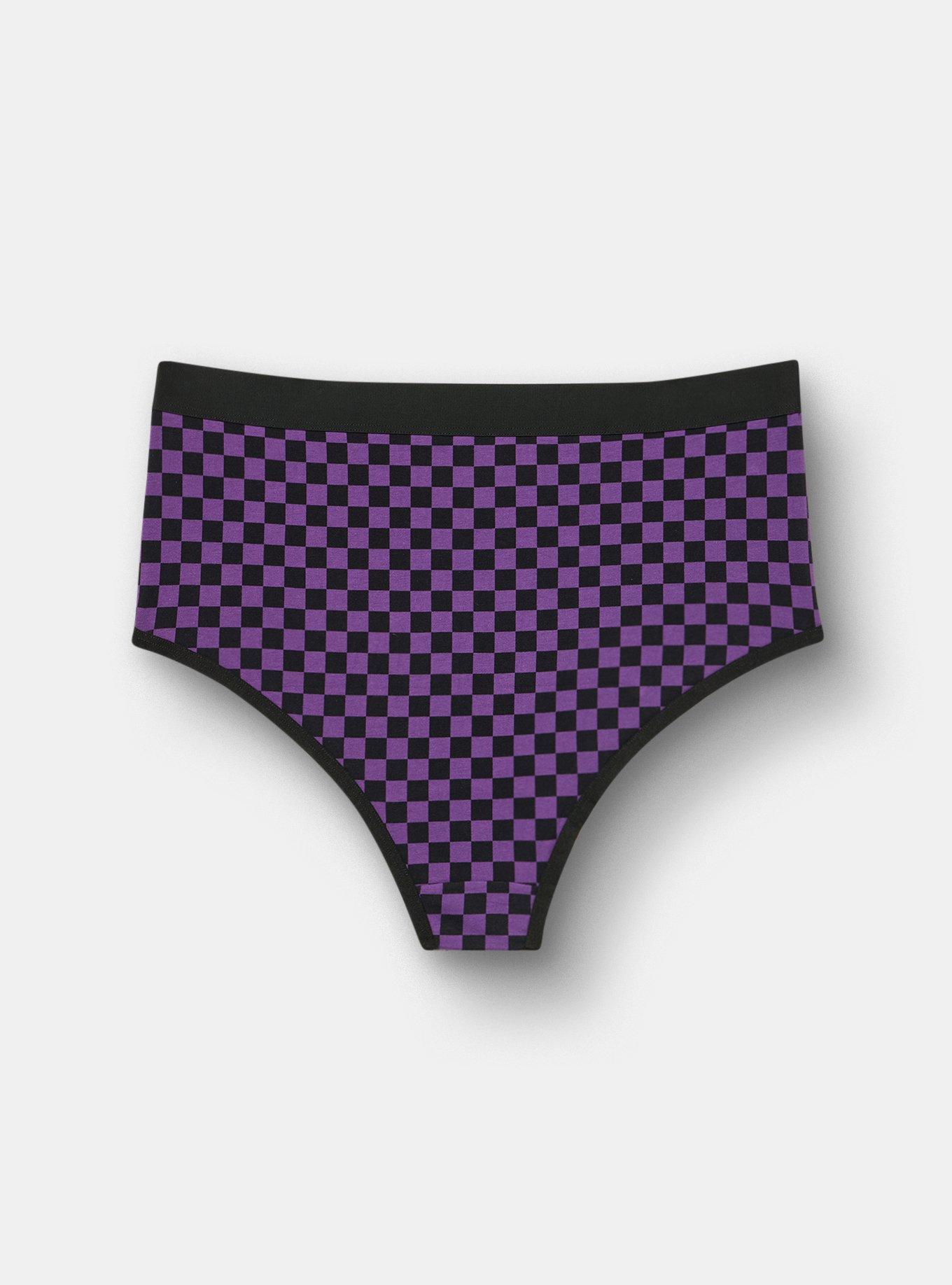 Plus Size Cotton High-Rise Cheeky Panty, SUNNY CHECK PURPLE MAGIC, alternate