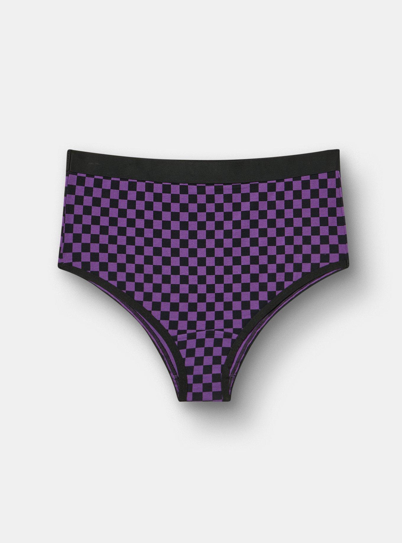Plus Size Cotton High-Rise Cheeky Panty, SUNNY CHECK PURPLE MAGIC, hi-res