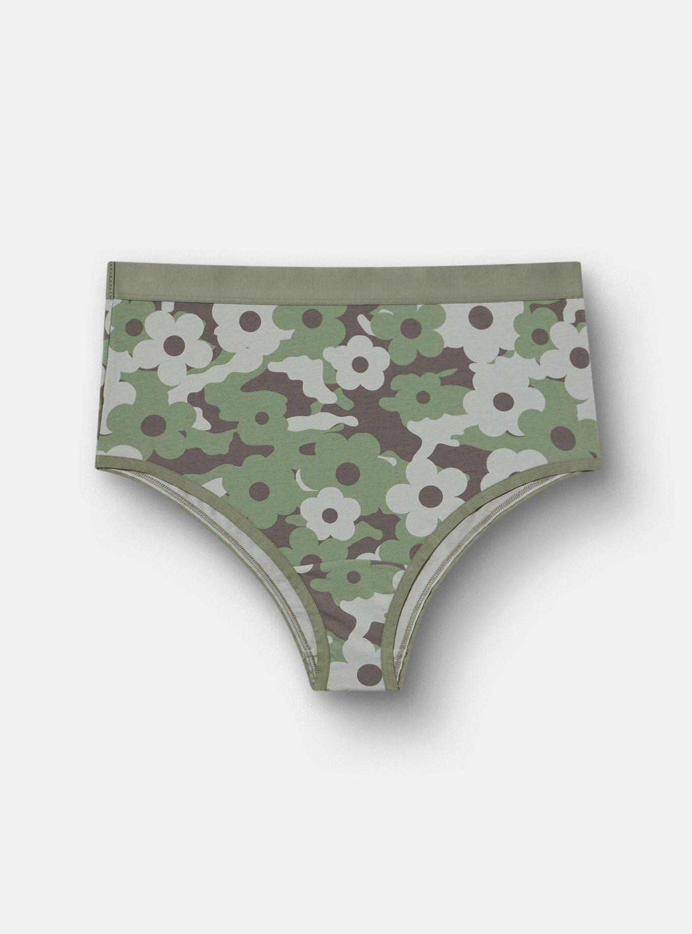 Plus Size Cotton High-Rise Cheeky Panty, DAISY CAMO OLIVE, hi-res