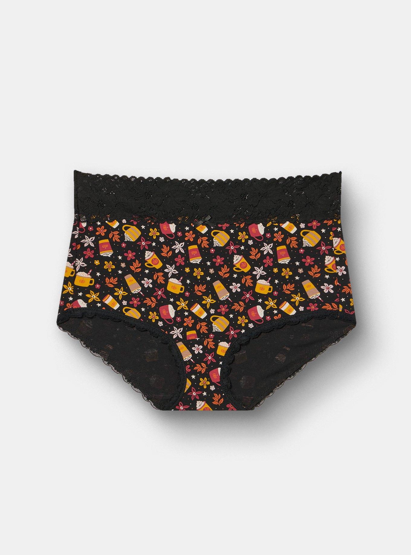 Cotton High-Rise Lace Trim Brief Panty, FALL DRINKS BLACK, hi-res